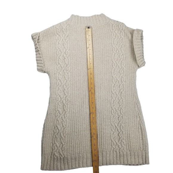 Express Women L Cardigan Sweater Short Sleeve Merino Wool Blnd Chunky Knit Beige - Picture 9 of 12